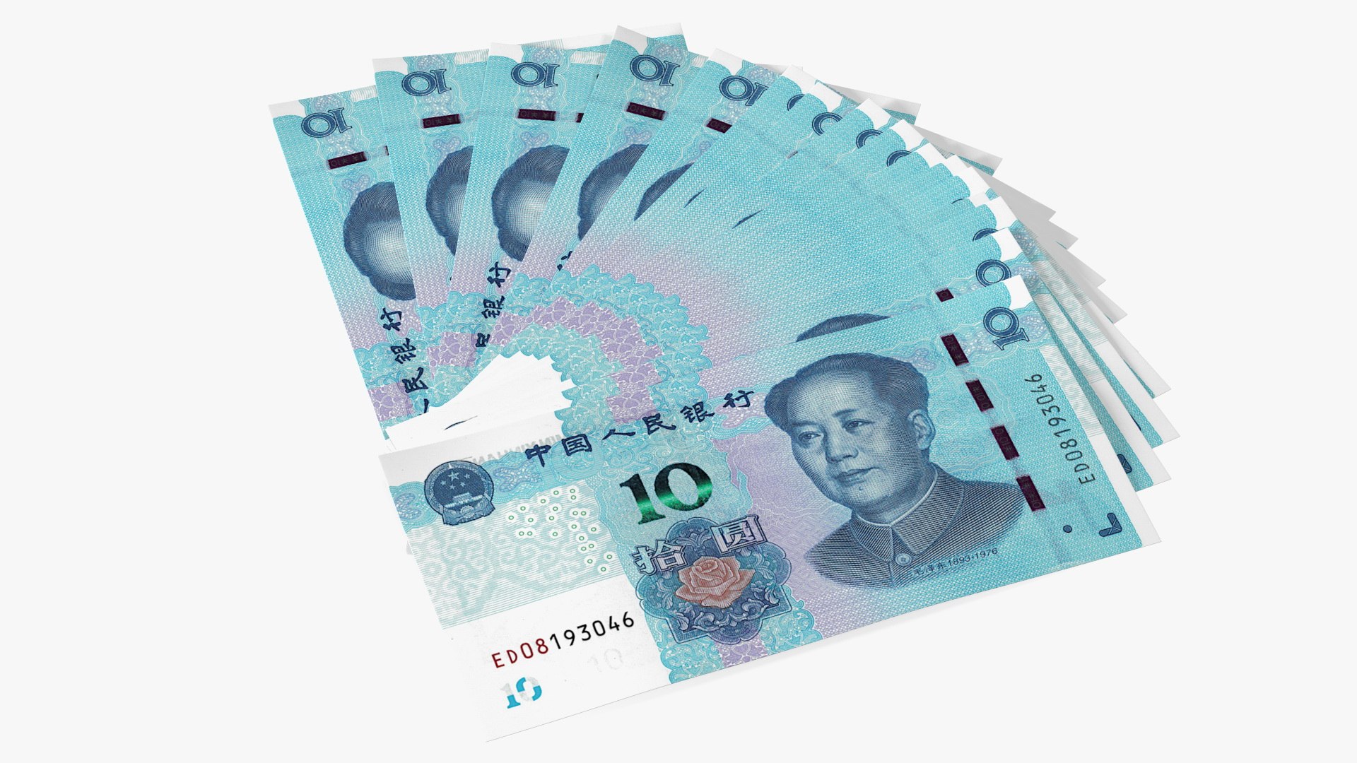 Fan of Chinese 10 Yuan 2019 Banknotes 3D model preview