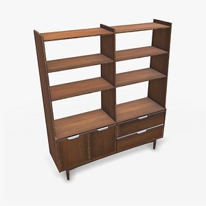 3D Old WoodeN Bookshelf Low-poly PBR