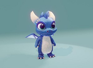 3D Animated Cartoon Baby Dragon Low-poly 3D Model Blue