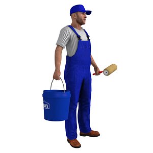 rigged paint worker man 3d max