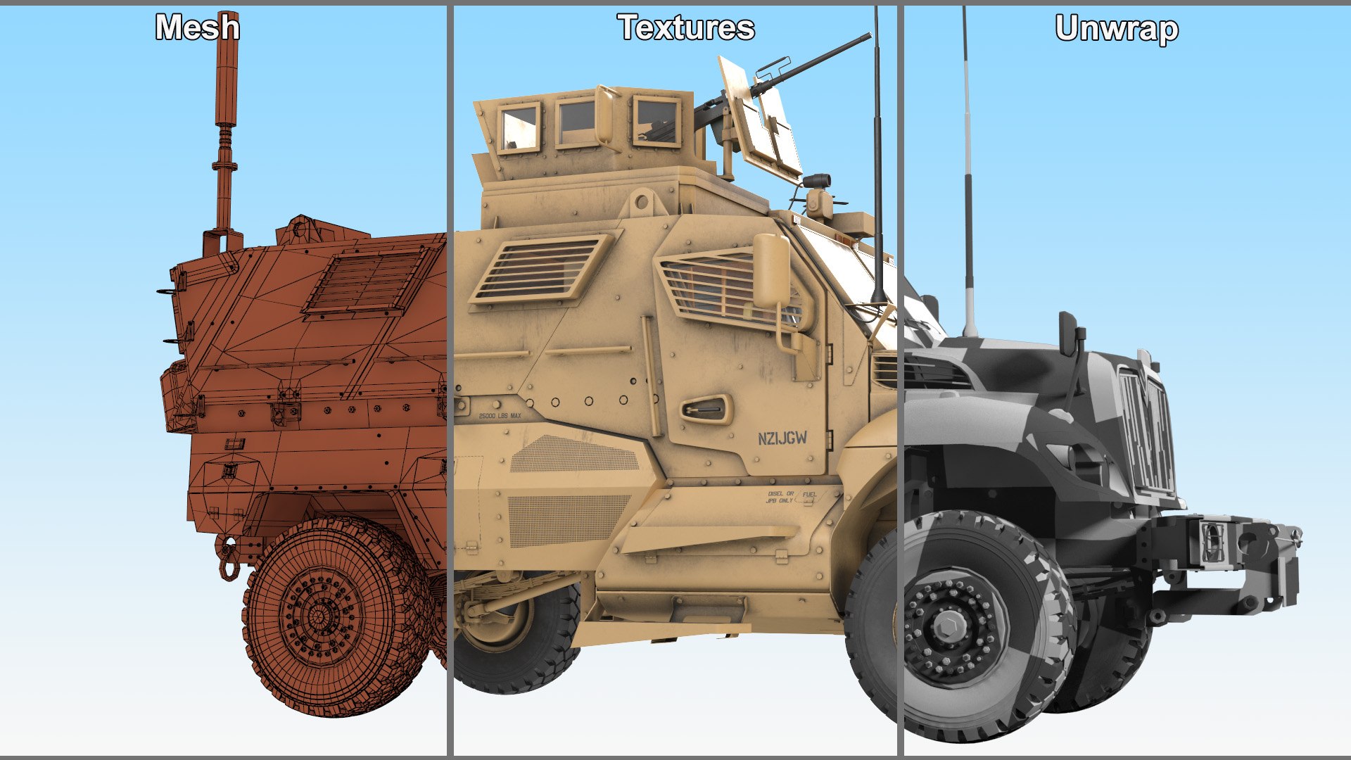 3D International MaxxPro Armored Fighting Vehicle https://p.turbosquid.com/ts-thumb/hx/kLdU2Y/RD/internationalmaxxproarmoredfightingvehicle3dsmodel043/jpg/1669597040/1920x1080/fit_q87/778286b54fd5534b1cb44556131e94c861296dc5/internationalmaxxproarmoredfightingvehicle3dsmodel043.jpg