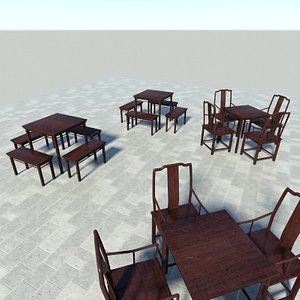 3d model asian tables chair
