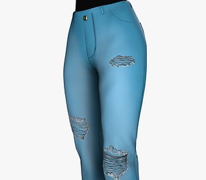 3D Female Light Blue Ripped Jeans Pants Style 1 model