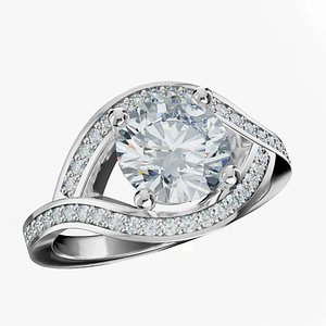 Modern engagement twist ring with diamond 3d print 3D model