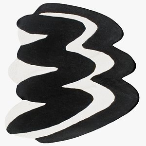 Zig Zag Black and White Striped Irregular Hand Tufted Wool Rug 3D model