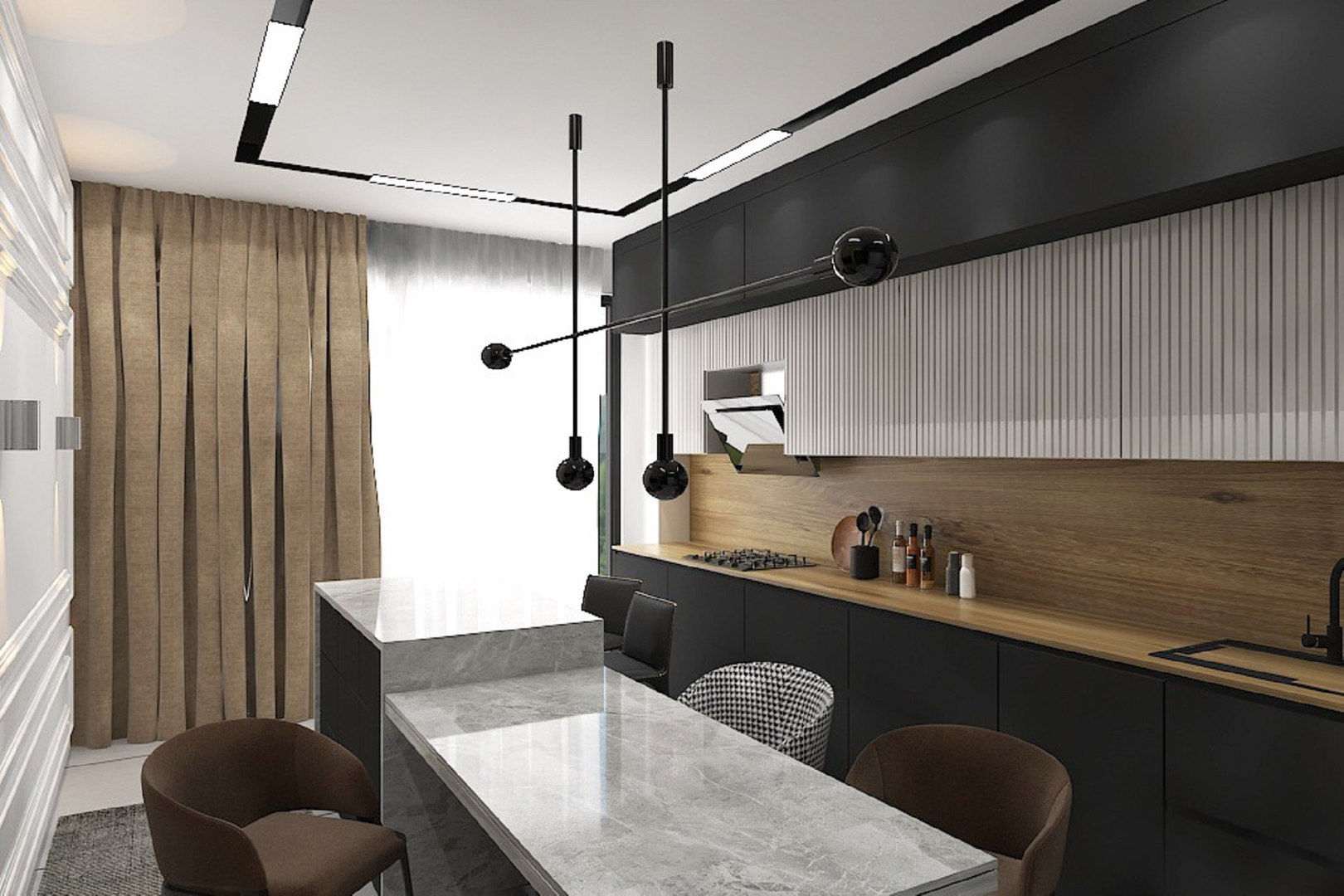 3D kitchen hall living room interior design interior design ...