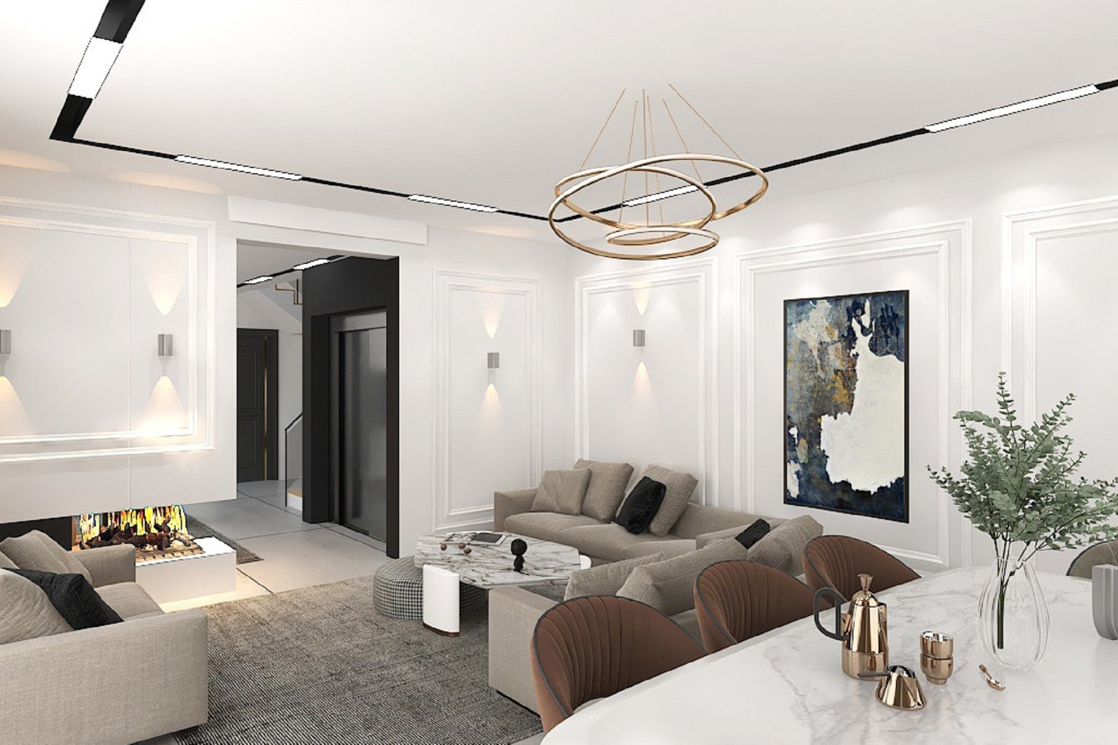 3D kitchen hall living room interior design interior design ...