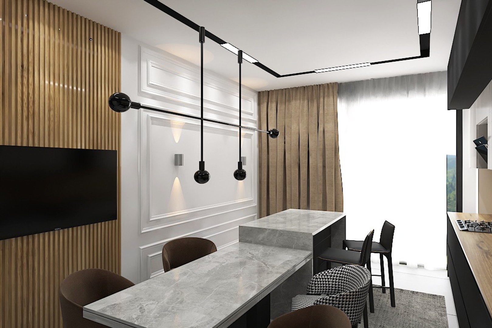 3D kitchen hall living room interior design interior design ...