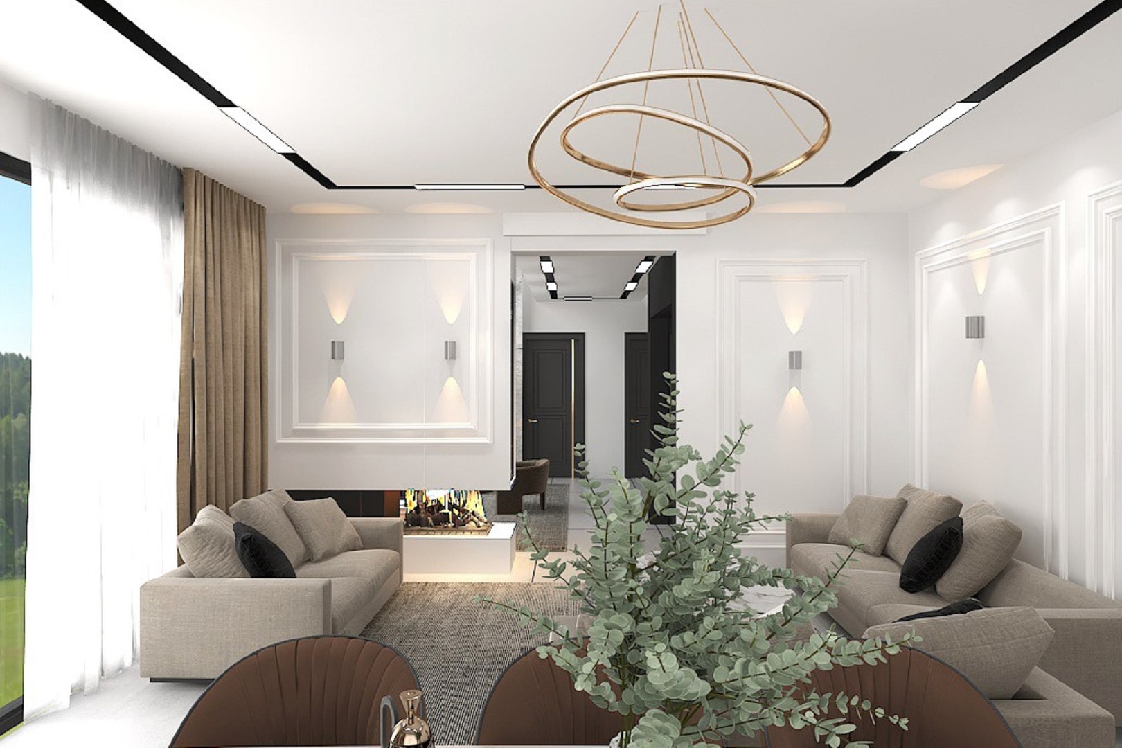 3D kitchen hall living room interior design interior design ...
