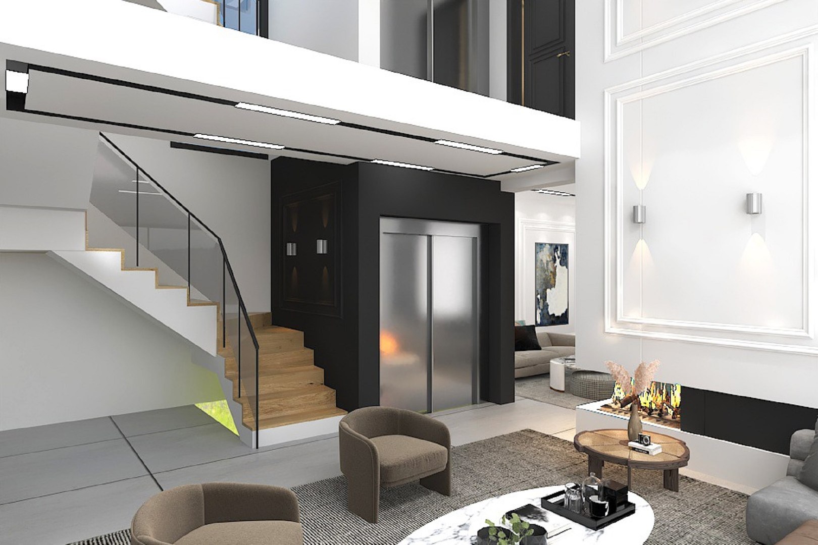 3D kitchen hall living room interior design interior design ...