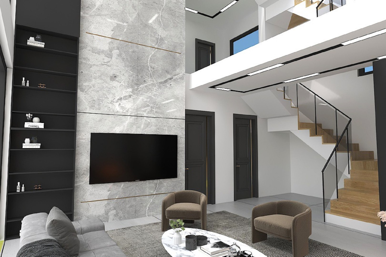 3D kitchen hall living room interior design interior design ...