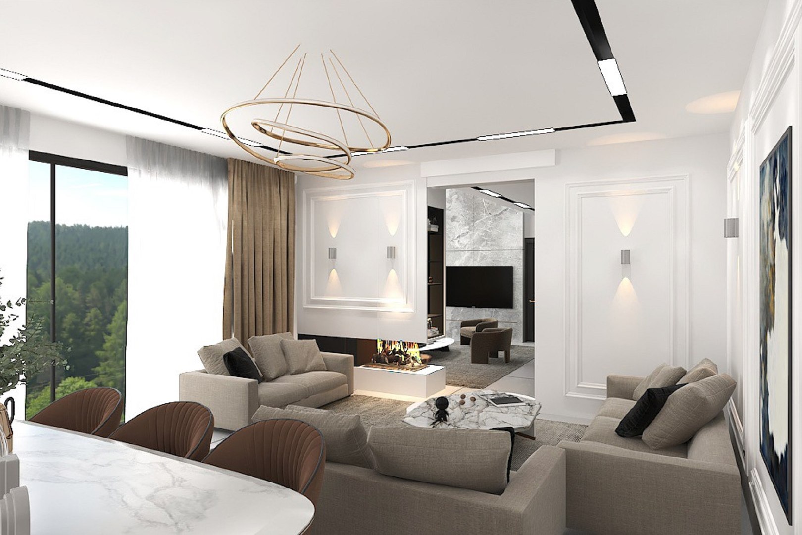 3D kitchen hall living room interior design interior design ...