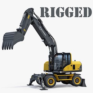 wheeled excavator generic rigged 3D