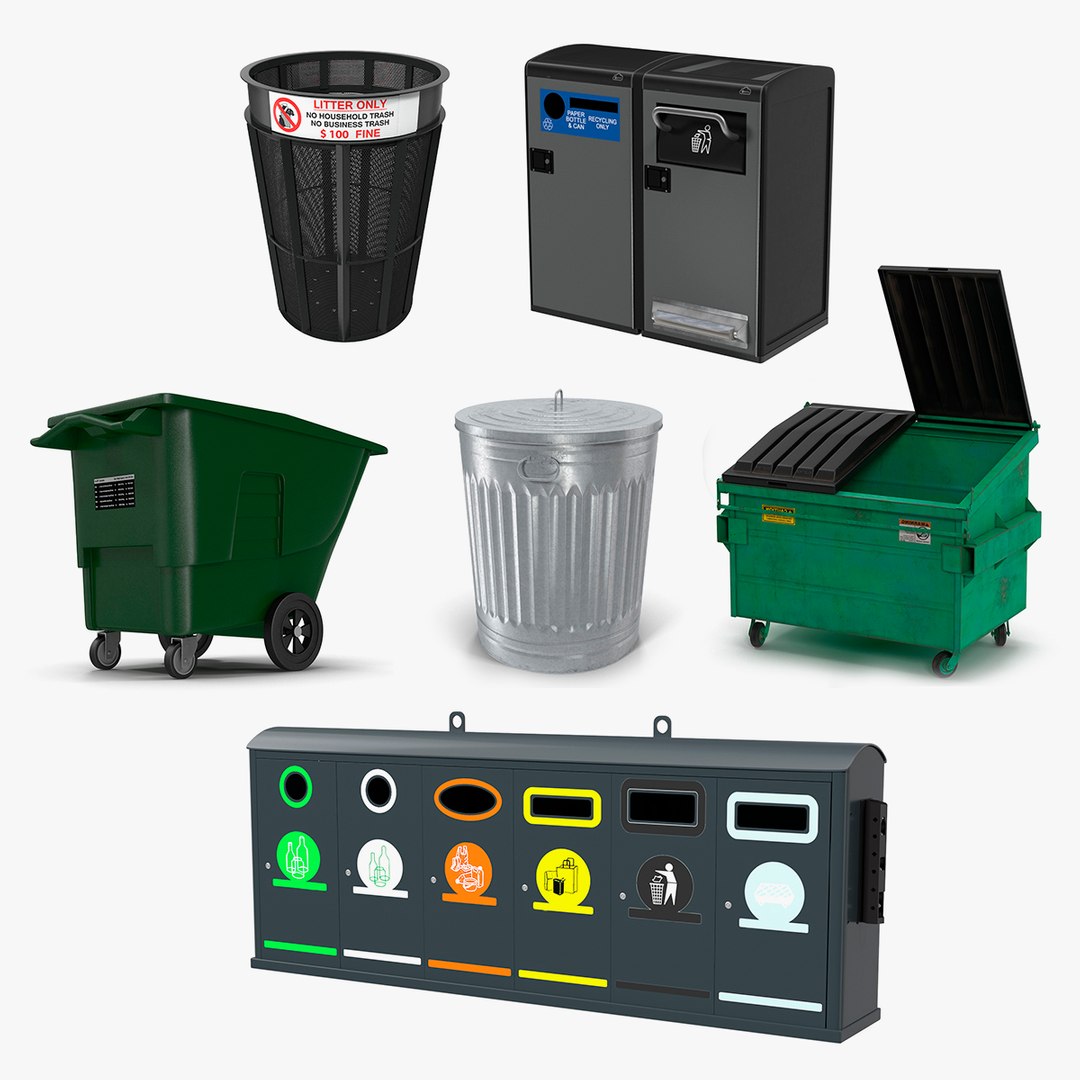 Public Garbage Cans Collection 2 3D model preview
