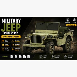 3D Military Jeep Vehicle Army Game Ready model