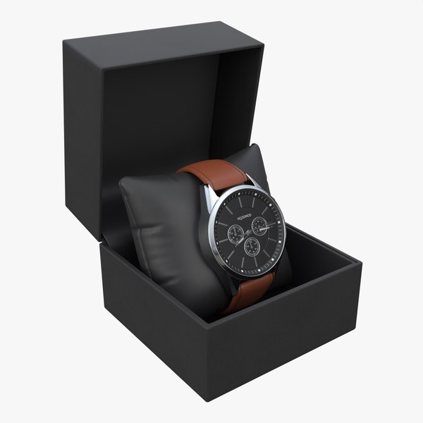 Wristwatch with Leather Strap in box 01 3D model