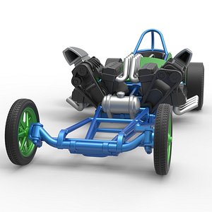 Diecast Front engine old school 6 wheeled dragster Scale 1 to 25 3D model