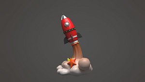 3D model Cartoon Retro Space Rocket  vintage Sci-Fi classic science