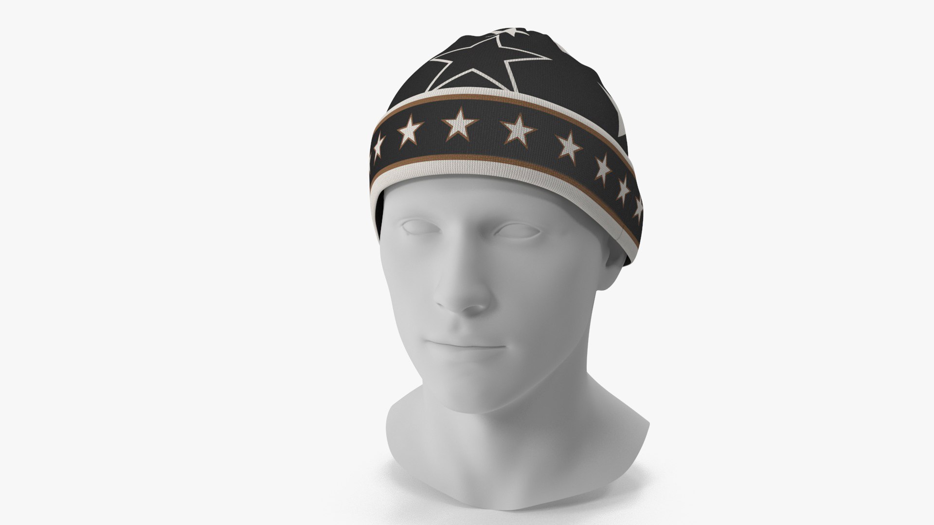 Mens Patterned Winter Beanie Hat on Mannequin 3D model preview