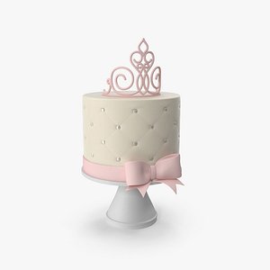 Princess Baby Shower Cake with Pink Crown and Bow 3D model