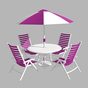 3D Patio outdoor table with chairs and umbrella 2 model
