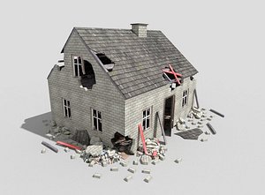 low poly destroyed house
