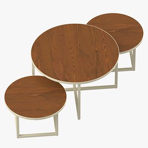 Display Round Table Set Type 03 Mid Wood Beige Black Gray and White