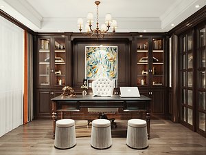 Classic Luxury Home Office Study Interior Scene model
