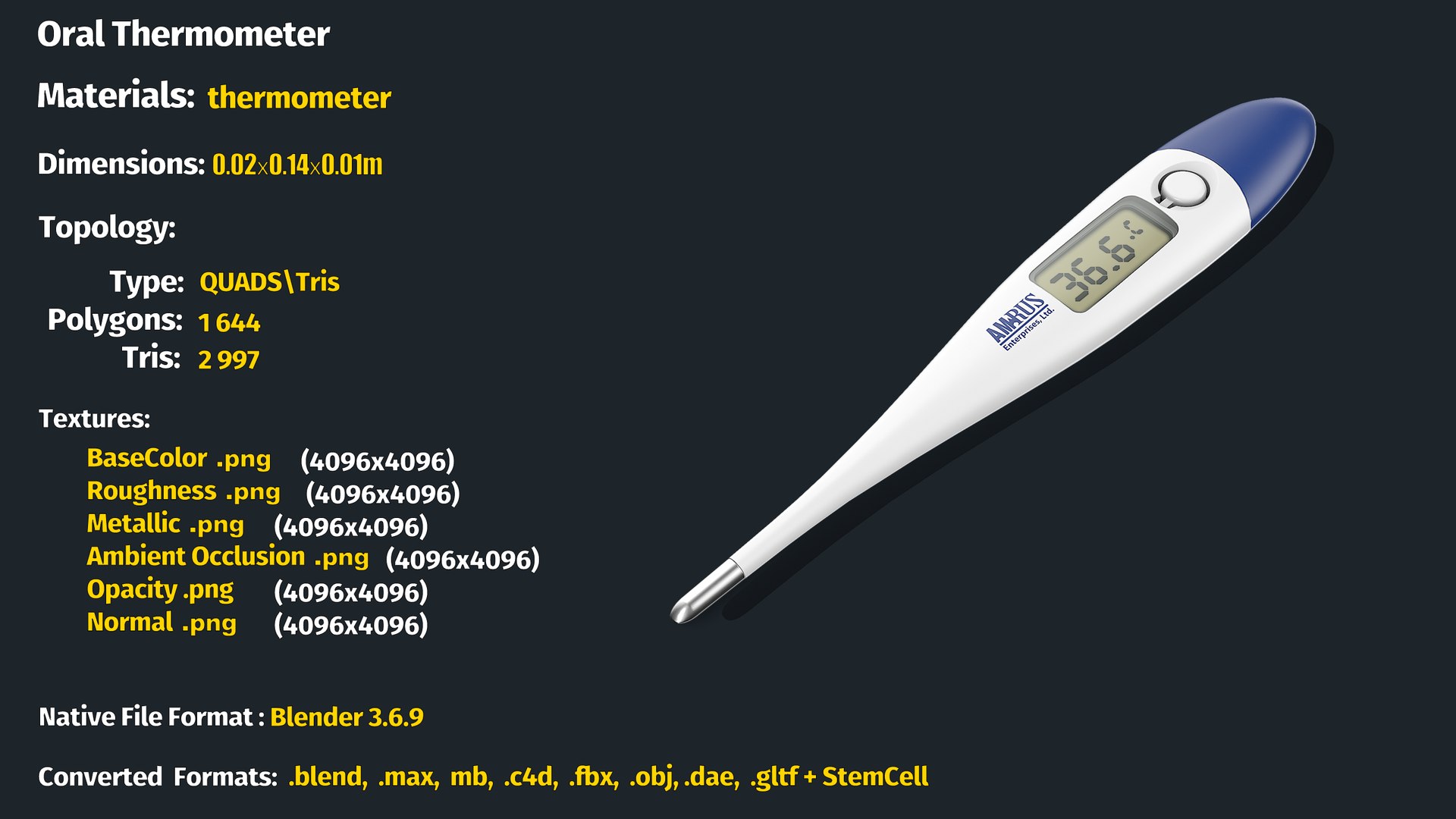 Oral Thermometer Model - TurboSquid 2233101
