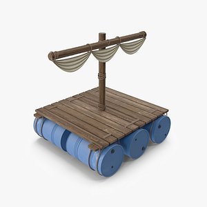 Wooden Raft With Barrels