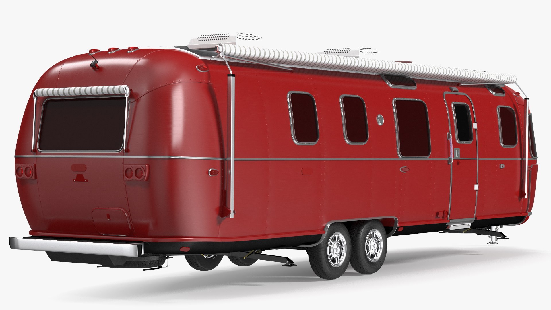 Travel Trailer Classic Red Rigged 3D model preview