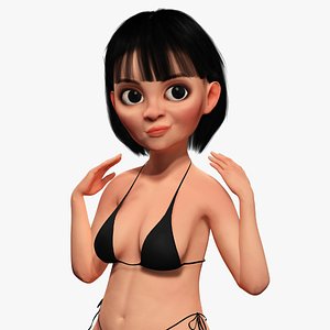 3D model cartoon Girl in Black Bikini  Artistic Realism Low-poly 3D model