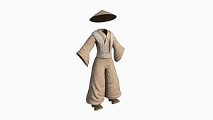 Samurai Old Outfit A04 Beige - Character Clothing Design 3D model