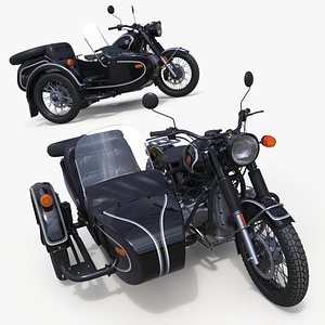 Ural M70 Motorcycle with Cradle Black Rigged model