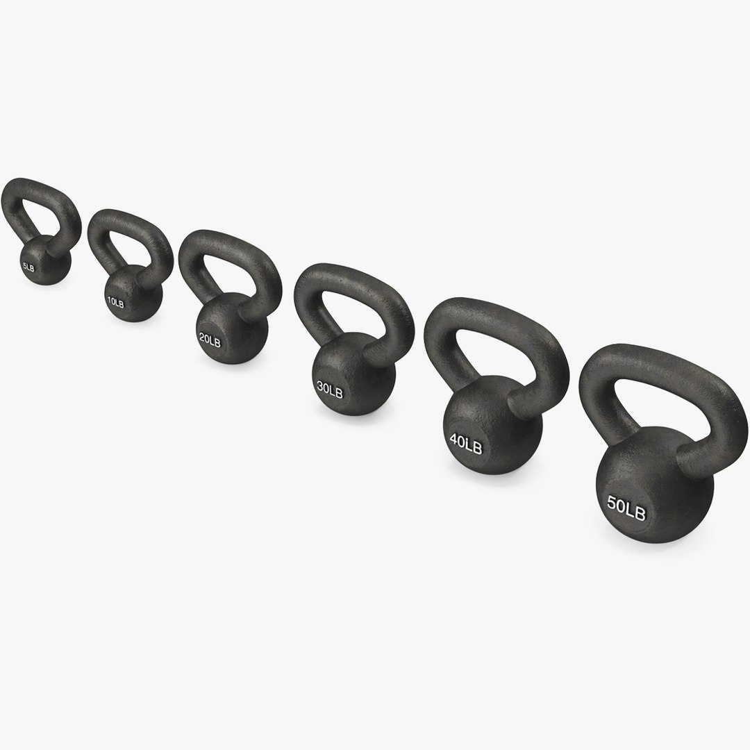 Solid Cast Iron Kettlebell Weights Set 5-50lbs 3D model preview