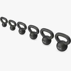 Solid Cast Iron Kettlebell Weights Set 5-50lbs 3D model