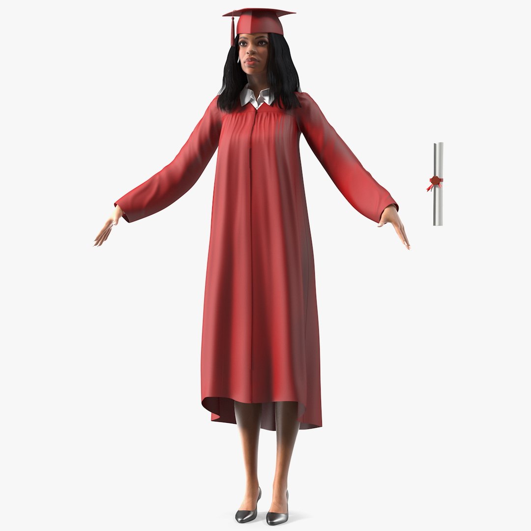 Light Skin Graduation Gown Woman Neutral Pose 3D model preview