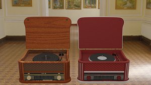 3D vintage record player radio model