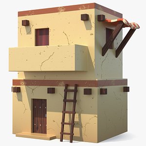 Stylized Arabian House with Awning and Ladder