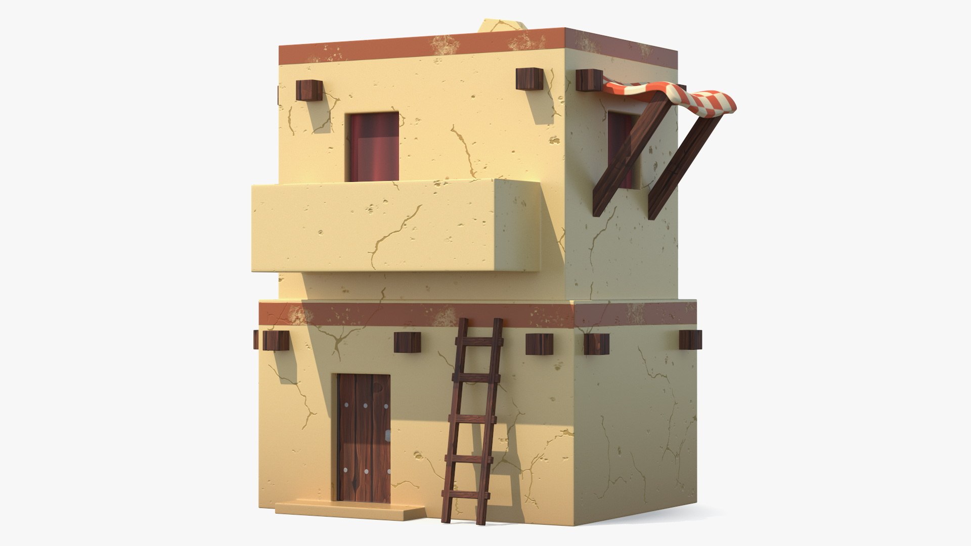 Stylized Arabian House with Awning and Ladder 3D model preview