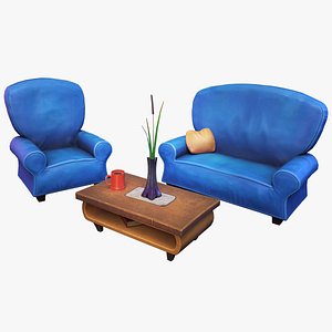 Stylized Sofa with Coffee Table