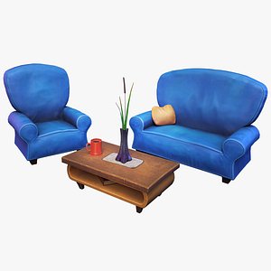 Stylized Sofa with Coffee Table