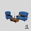 Stilisiertes Sofa mit Couchtisch