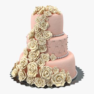 Multilevel Wedding Cake with Sugar Flowers 3D model