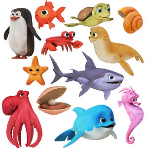 Cartoon Sea Animals Collection 12 in 1