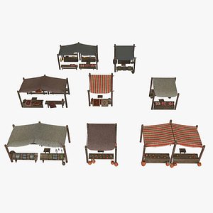 3D Game-ready medieval-antique street markets modular collection