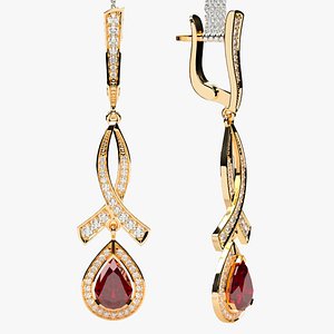3D 8mm Ruby Pears Gold Earrings