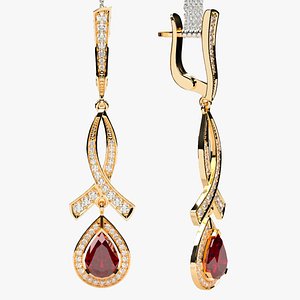 8mm Ruby Pears Gold Earrings