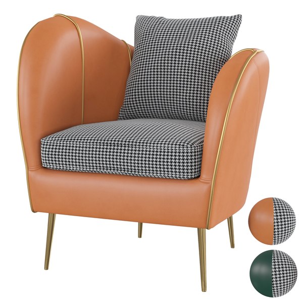 Homary-Modern Houndstooth Upholstered Linenleather Accent Chair in Gold 3D model