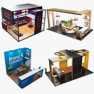 Modern Exhibition Stand Trade Show Booth 4 in1 Collection 3D model